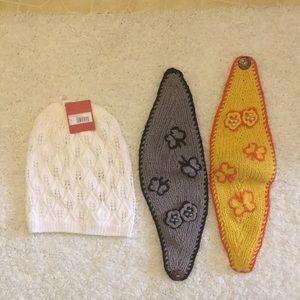 3 PCS- C. C Cheveux Knitted Butterfly Buttoned Headband and Mossimo Knit Hat